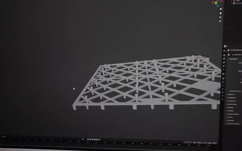 A CAD model of the tile with its diagonal lattice and pins